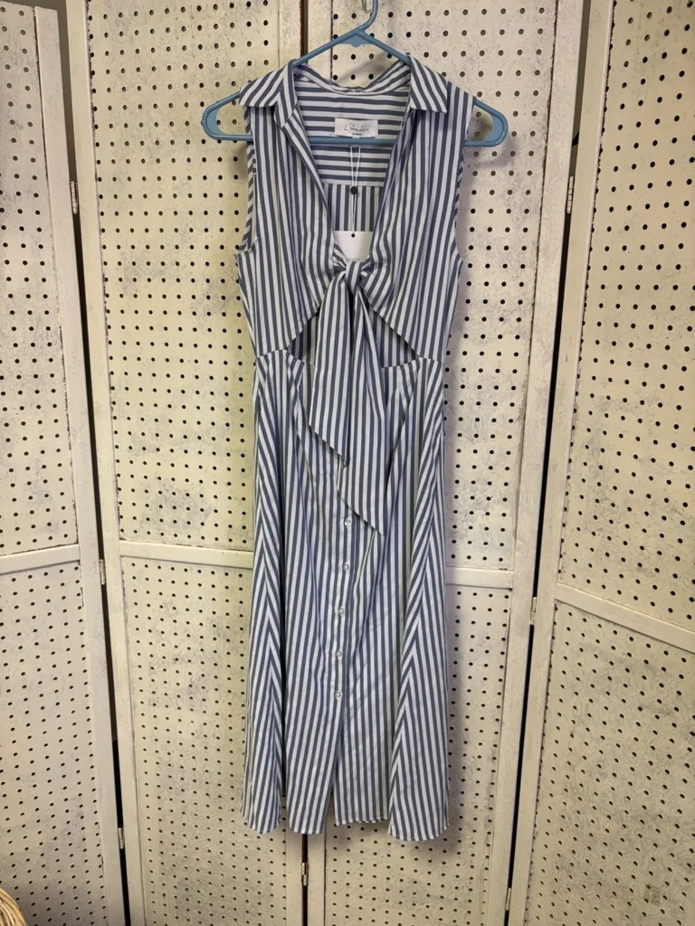 L'Academie Navy and White Striped Midi Dress - Picture 2 of 7
